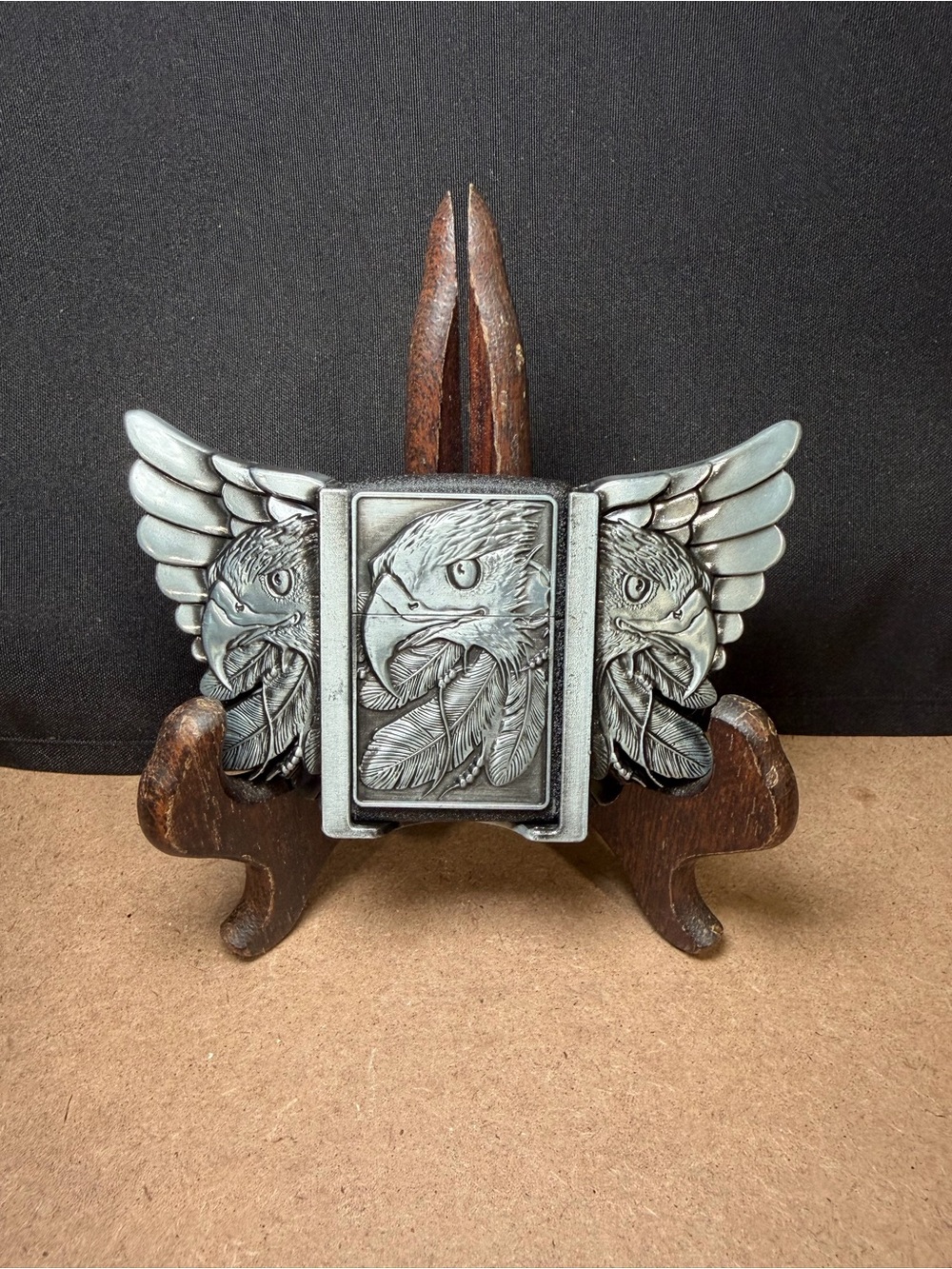 Belt Buckle Eagle Lighter Combo with Eagle Wings Fits 1.5" belt